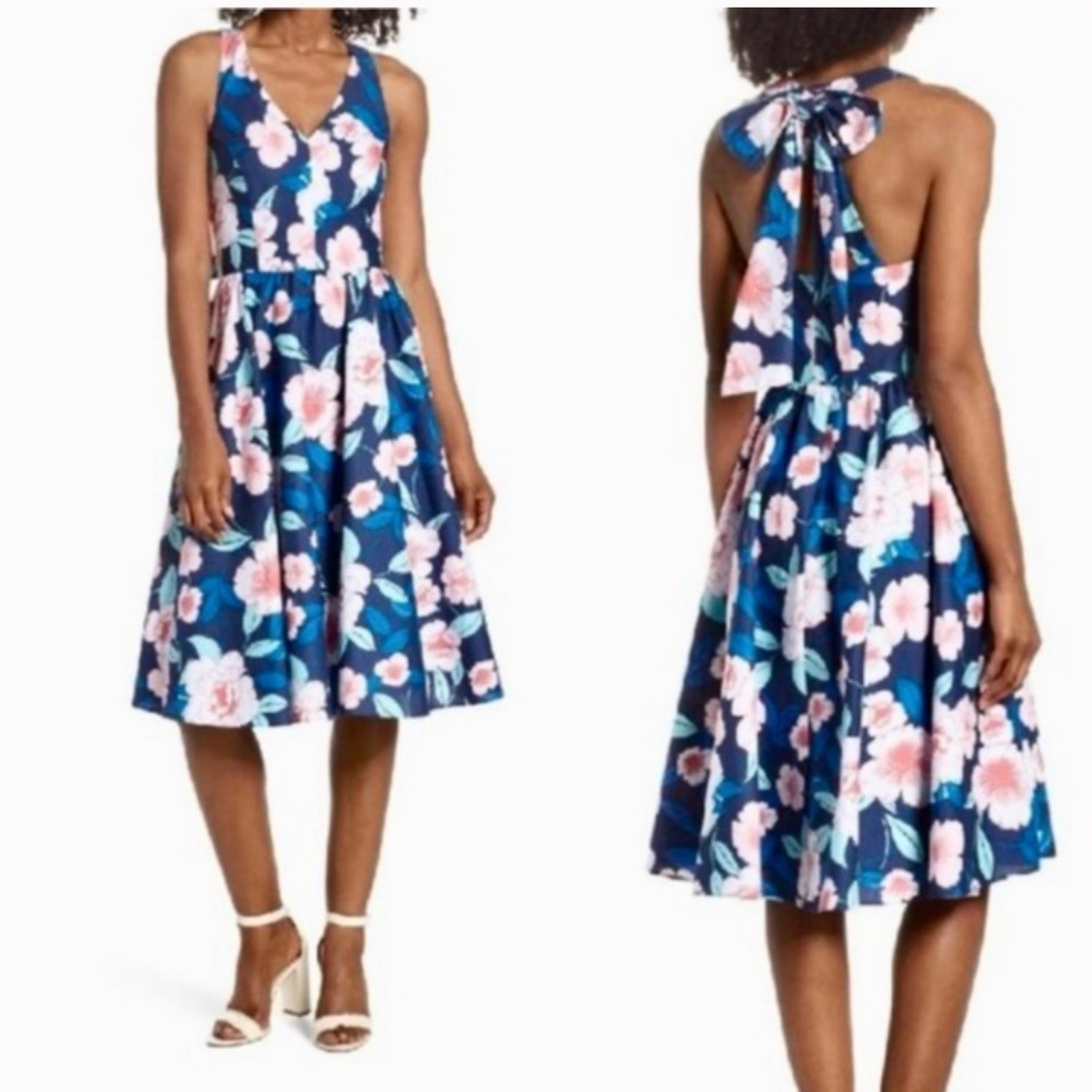 Eliza J Navy Floral Backless Dress size 4p